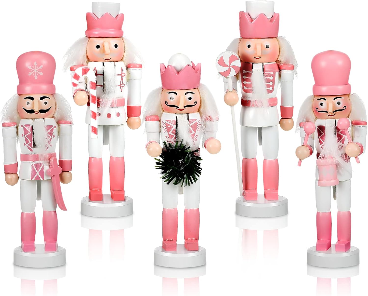 Nutcrackers - 5 Pieces Christmas Nutcracker Ornaments Set Wooden Nutcracker Hanging Decoration Soldier Nutcracker Figures Christmas Table Decoration for Christmas Holiday Party Gift Girls (Pink)