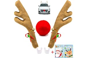 HUGETIGE Premium Reindeer Car Antlers 、Nose& Stickers ，Rudolph Set Reindeer Christmas Decoration Car Costume Auto Accessories(kakki)