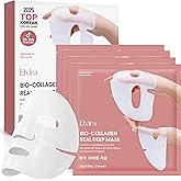 Elvira Bio-Collagen Real Deep Mask, Overnight Hydrating Face Mask with Hyaluronic Acid, Korean Skincare Face Mask for Moisturizing and Firming, Face Masks Sheet for All Skin Types, 4 Pack