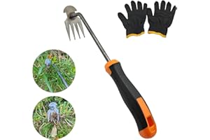 XIAONAN Weed Tool,Garden Weeder Puller Tool with Handle Manual Hand Weeder Tool 4 Teeth Dual Purpose Weeder High Strength Garden Weed Removal Tool for Garden Yard Farm (Rubber Handle)