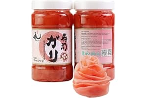 YUHO Pickled Sushi Ginger, Japanese Pink Gari Sushi Ginger Fat Free, Sugar Free, Kosher, BRC, No MSG, Low cal– 2 Jars of 12 oz