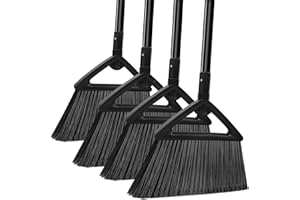 PUTNATRUE Heavy Duty Broom - Upgraded Angle Broom with Longer Handle, 4 Packs House/Commercial Broom,Indoor/Outdoor Broom for