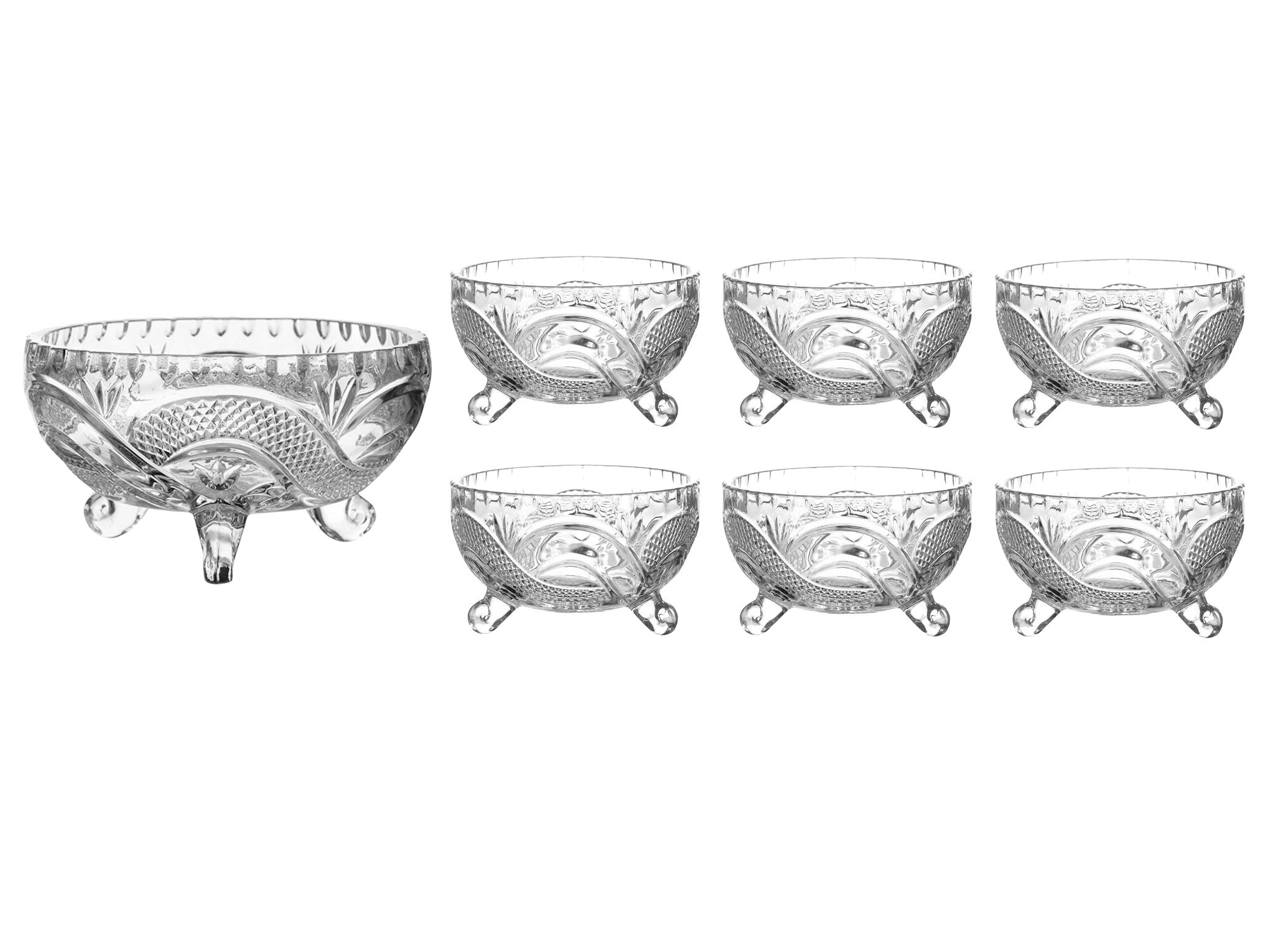 Anhul Deli 7-Piece Glass Bowls Set - Decorative Footed Dishes for Fruit, Salad, Trifle, Dessert, Sundae, Appetizer, Prawn Cocktail, Pudding