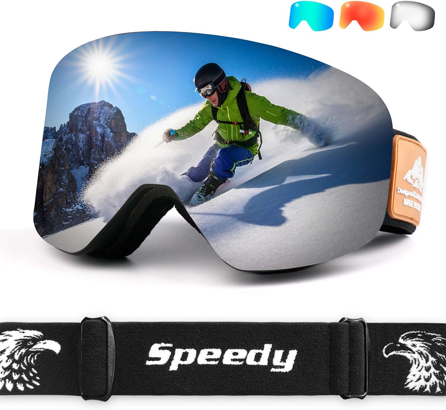 Leader Accessories Ski Goggles,Frameless Snow Goggles wide view,Detachable Lens 100% UV400 Protection with OTG Snowboard Goggles with Anti-Fog Snow Goggles for Men & Women