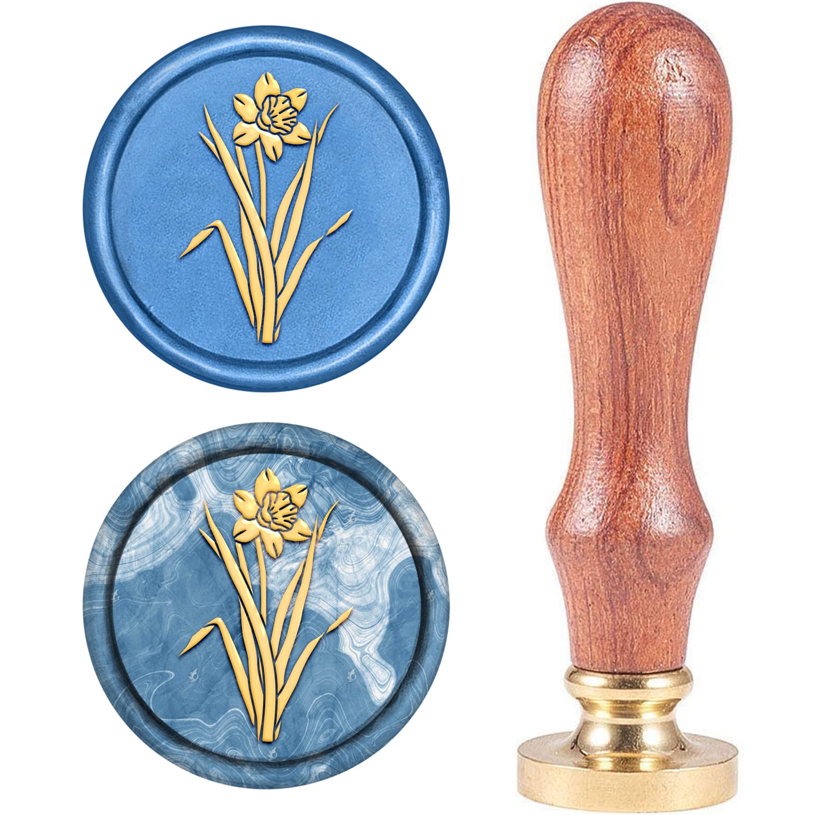 CRASPIRE Wax Seal Stamp Daffodil Flower, Sealing Wax Stamps Retro Wood Stamp Wax Seal 25mm Removable Brass Head Wood Handle for Envelope Invitation Wedding Embellishment Bottle Decoration Gift Card