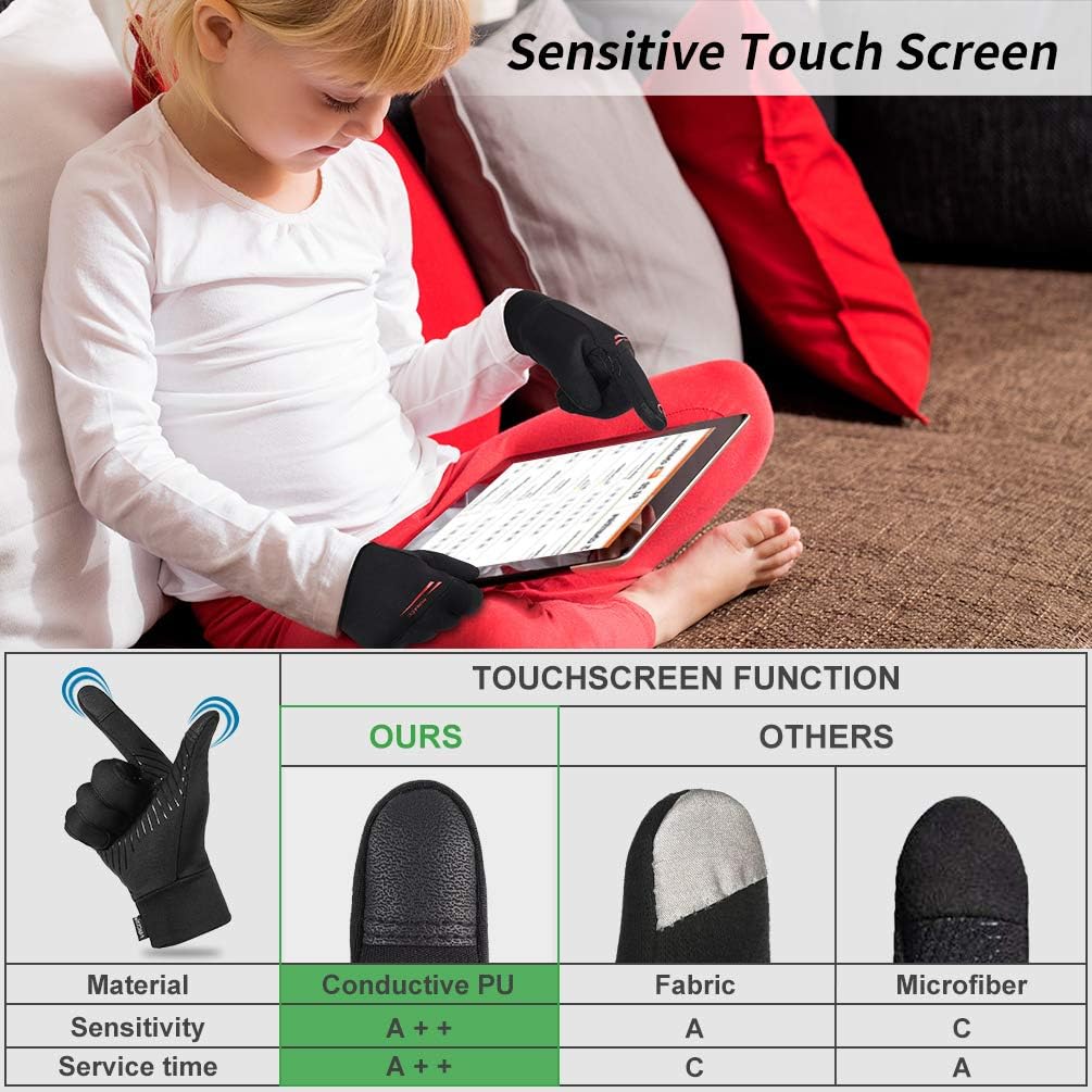 RUNACC Kid's Touchscreen Gloves for Boys and Girls, Warm Winter Running Sport Gloves 4 to 10 Ages (Pair): Clothing