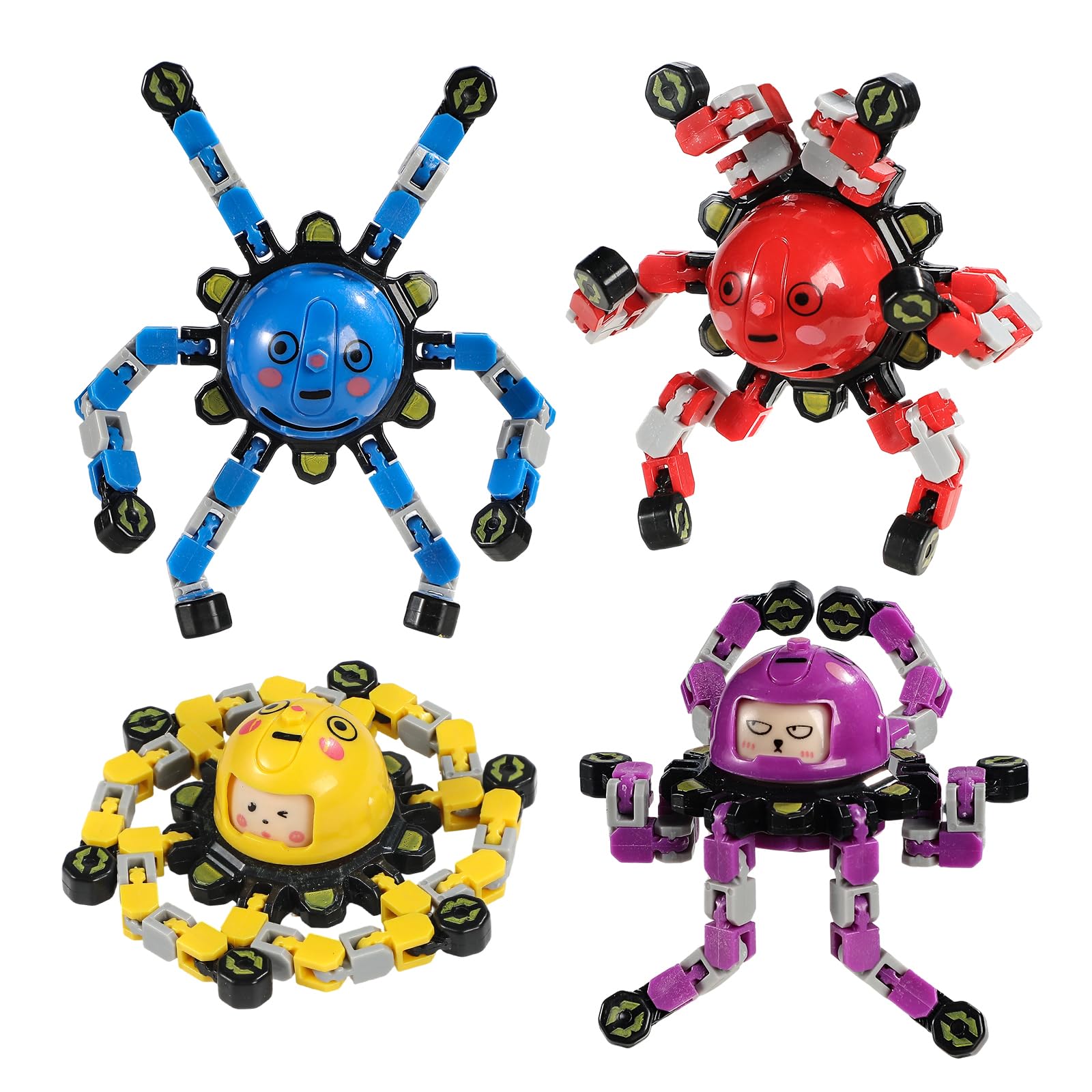 SCIONE 4Pcs Transformable Fidget Spinners for Kids Fidget Toys Teens Adults Road Trip Travel Activities Essential Sensory Toys with Autism ADHD Party Bag Fillers
