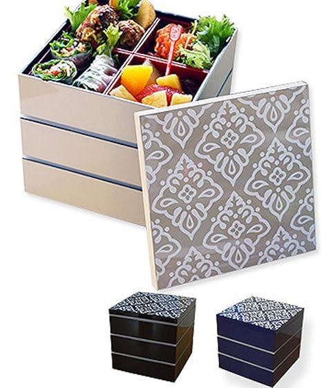 Amazon 重箱 ３段 おしゃれ 仕切りシール蓋付 18 角重 アイボリー