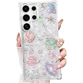 Changjia for Samsung Galaxy S26 Ultra Clear Glitter Case,Cute Bling Sparkle Planet Space Stars Moon Universe Pattern Soft TPU Silicone Shockproof Women Girls Protective Case for Galaxy S26 Ultra,Clear