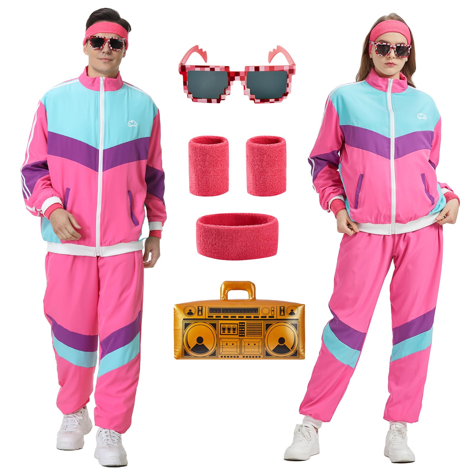 Photo 1 of Antbutler 80s Tracksuit for Men Women Retro Hip Hop Windbreaker 80s 90s Outfit for Men 80s Track Suit Set 90s Shell Suit, Pink,XX-Large