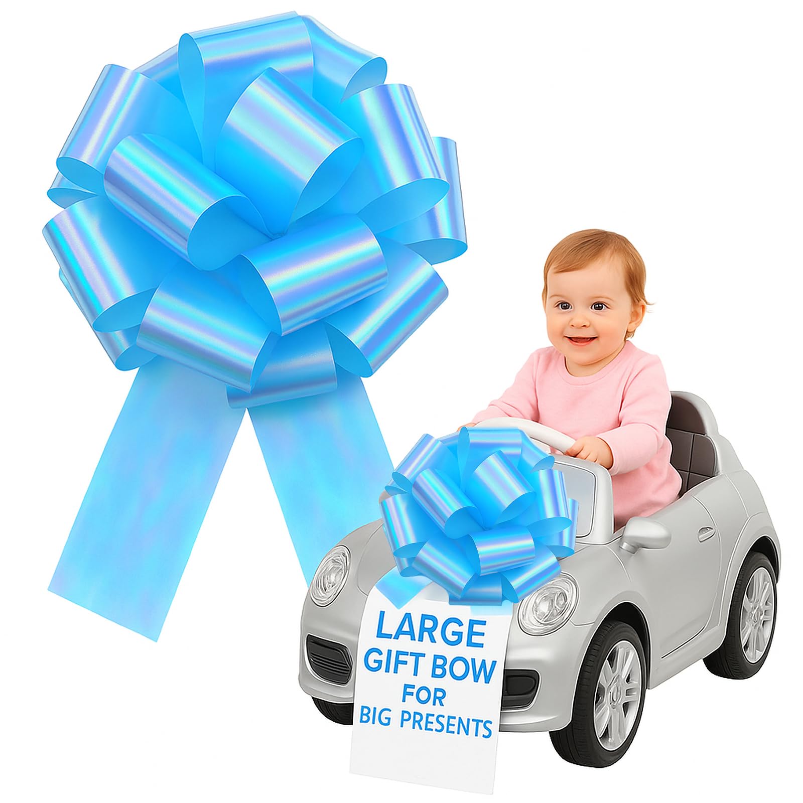 Photo 1 of 16 Inch Big Bow, Large Bow for Car, Blue Bows Giant Gifts Cars, Big Bow for Present, Birthday Bow for Present Wrapping, Christmas Wedding Party Bows New House Happy Birthday