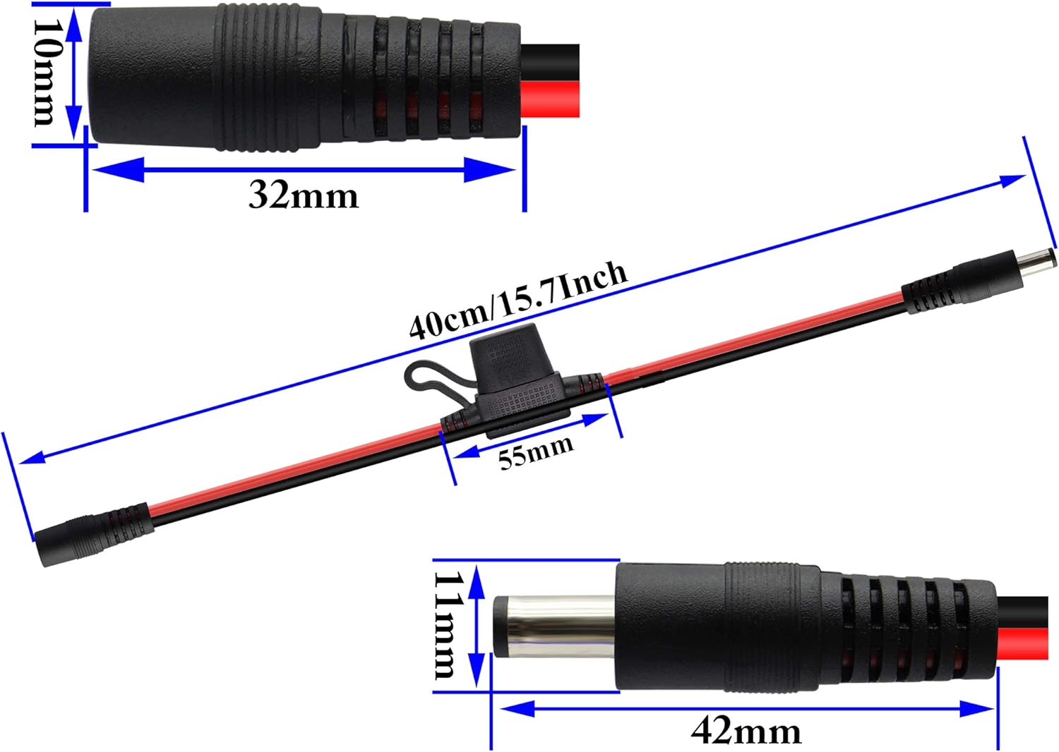 zdyCGTime 14AWG DC 5.5mmx2.1mm Male to Female Quick Disconnect Wire Harness Extension Cable,with 5A Blade Fuse Holder,for Portable Powers,LED Strip,Surveillance Camera,Security Equipment,40cm - Image 3