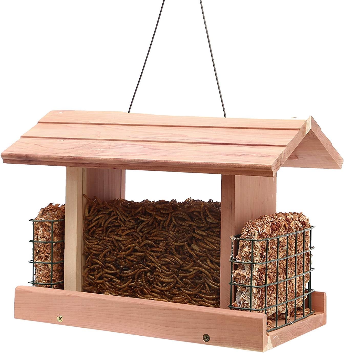 Solution4Patio Homes Garden USA Cedar Bird Feeder Wildbird Essentials Handmade Wooden Outdoor Ranch Patio Yard Tree Hanging with Double Plastic Window and Double Suet Holder Cages Combination #G-8534 : Garden & Outdoor