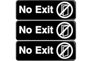 Excello Global Products No Exit Sign: Easy to Mount Informative Plastic Sign with Symbols 9" x 3", Pack of 3 (Black)