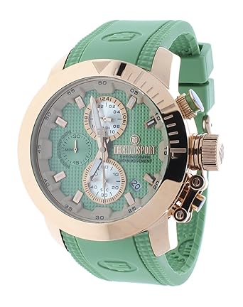 Technosport TS-231-6 Unisex Watch Rose Gold and Light Green Chronograph Function Silicone Strap