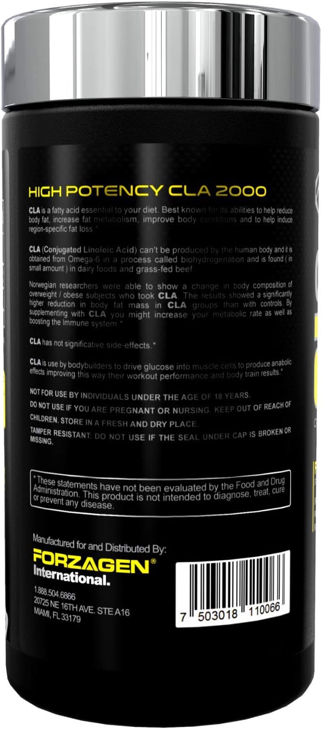 Forzagen Maximum Strength CLA 2K - Conjugated Linoleic Acid | 2000 MG | Gluten Free Natural Muscle Builder for Men and Women (120 softgel caps).: Health & Personal Care