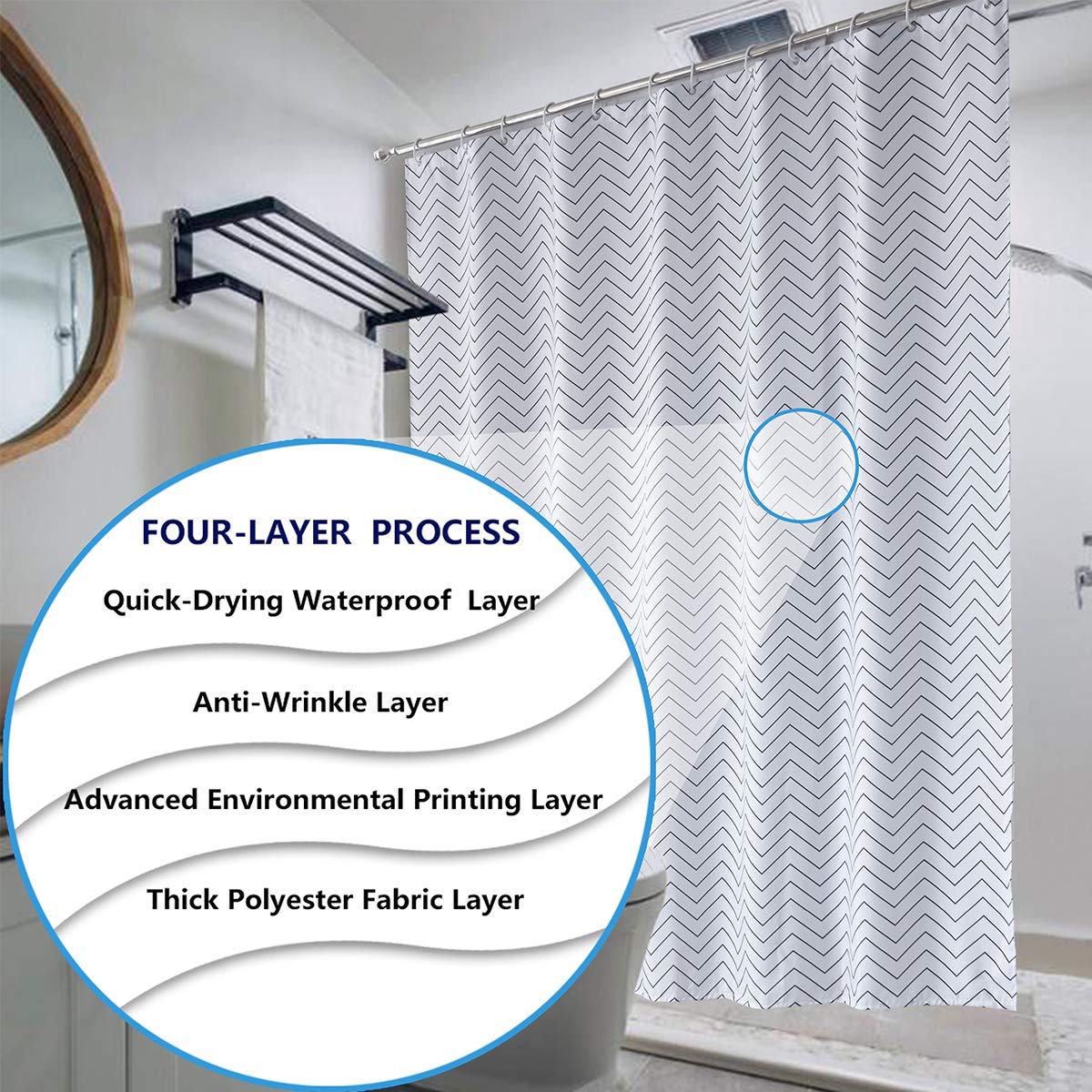 Mold Thickening Bathroom Shower Curtain With Hooks Mouldproof Bath