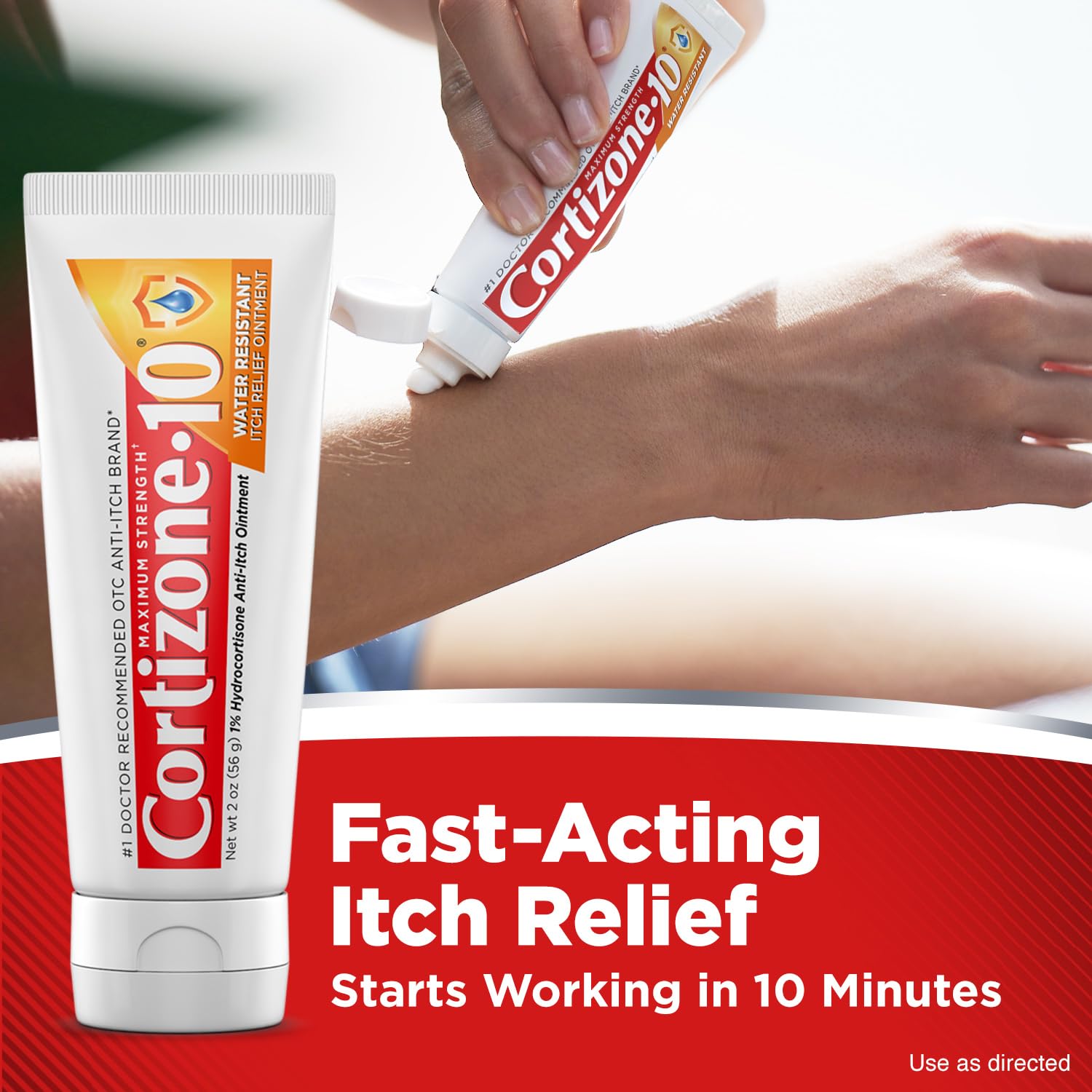 Cortizone-10 Maximum Strength Water Resistant Itch Relief Ointment, 1% Hydrocortisone, Fast-Acting, Anti-Itch Cream for Bug Bites, Rash, Eczema, Psoriasis, Poison Ivy, Oak, Sumac & More, 2 oz