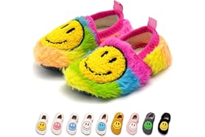 SOOFYLIA Smile Face Slippers Kids Fuzzy Indoor House Slippers Toddler Home Cozy Socks Cute Face Non-Slip Rubber Sole Warm Shoes Cartoon Soft For Boys Girls
