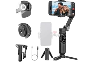 AOCHUAN 3-axis Phone Gimbal Stabilizer for iPhone 15/14/13 Pro Max Android w/Face Tracking,1/4"Threads,Built-in Fill Light, Portable Smartphone Gimbal Video Recording for TikTok,YouTube-Smart X Black