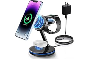 XEITIN 3 in 1 Charging Station for Apple Devices 18W Fast Mag-Safe Charger Stand Magnetic Wireless Charger Station for iPhone 17 16 15 14 13 12 Pro/Pro Max/Plus/Mini AirPods 2/3/Pro iWatch Ultra 2-8 Serials