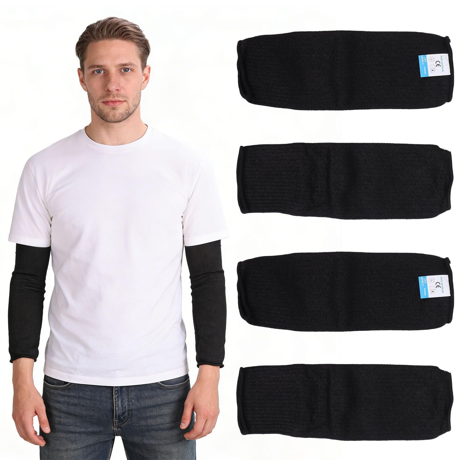 Agatige 4Pcs Cut Resistant Sleeves, 31CM Arm Bite Proof Guards Sleeves Arm Protectors for Thin Skin Adjustable Safety Arm Protection Sleeves for Garden Kitchen, Black