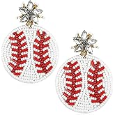 Baseball Earrings for Women, Beaded Baseball Basketball Softball Soccer Earrings for Game Day, Sports Fans, Drop Dangle Earring Holiday Party Game Jewelry Gifts