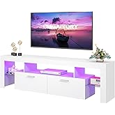 Clikuutory Modern Lighting 63 inch TV Stand with Large Storage Drawer for 50 55 60 65 70 75 Inch TVs, TV Console with 20 Color LED Lights, Entertainment Center Media and Open Shelf for Bedroom, White