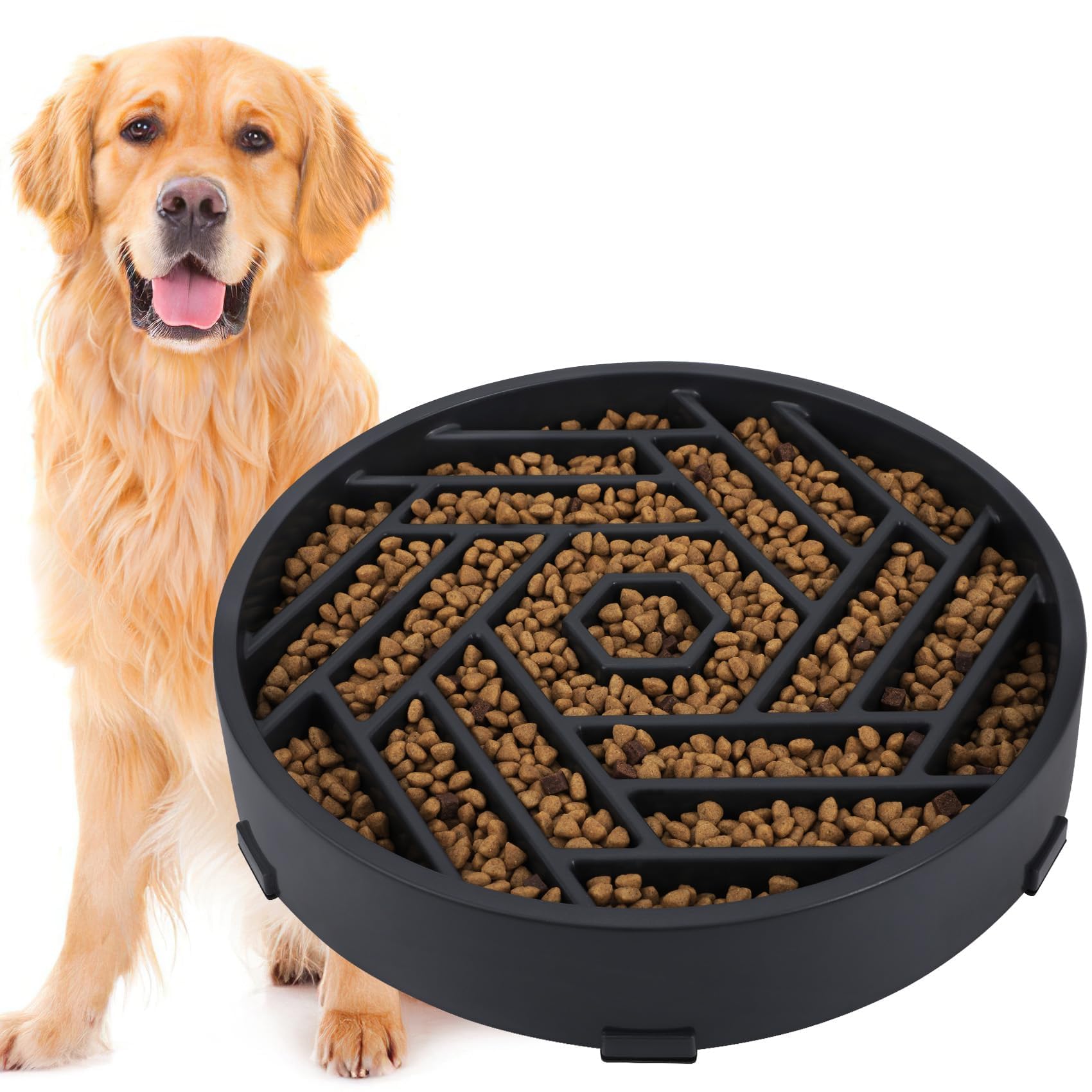 Photo 1 of TOBYTO Slow Feeder Dog Bowls Large Medium Breed,Anti-Choking Slow Eating Dog Food Bowl,Non Slip Pet Slower Food Feeding Bowls Large Puzzle Slow Feeder Bloat Stop Maze Dog Dishes,Black