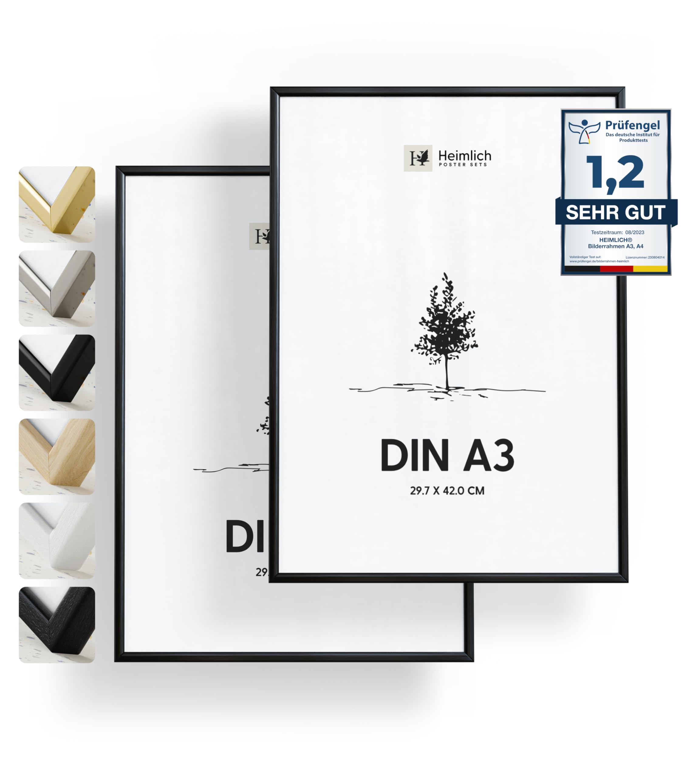 Heimlich® - Picture Frames - Black, A3, Aluminium, 2 Pack - 16.5x11.7 Inch Metal Frame - 42x29.7 cm Photo Frame - with Shatterproof PS Plastic Sheet