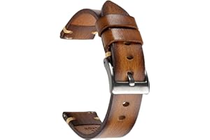 Berfine Retro Handmade Watch Band, Quick Release Vintage Leather Watch Strap Replacement,Choice of Width-18mm 20mm 22mm 24mm or 26mm