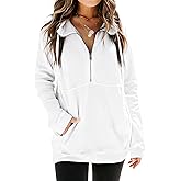 Ladmous Women’s Casual Long Sleeve Half Zip Sweatshirt Lapel Drawstring Oversized Pullover Tops with Pockets（S-2XL