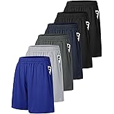 6 Pack Men's Athletic Shorts - Workout Gym Basketball Quick Dry Black Mens Shorts with Pockets for Casual Running