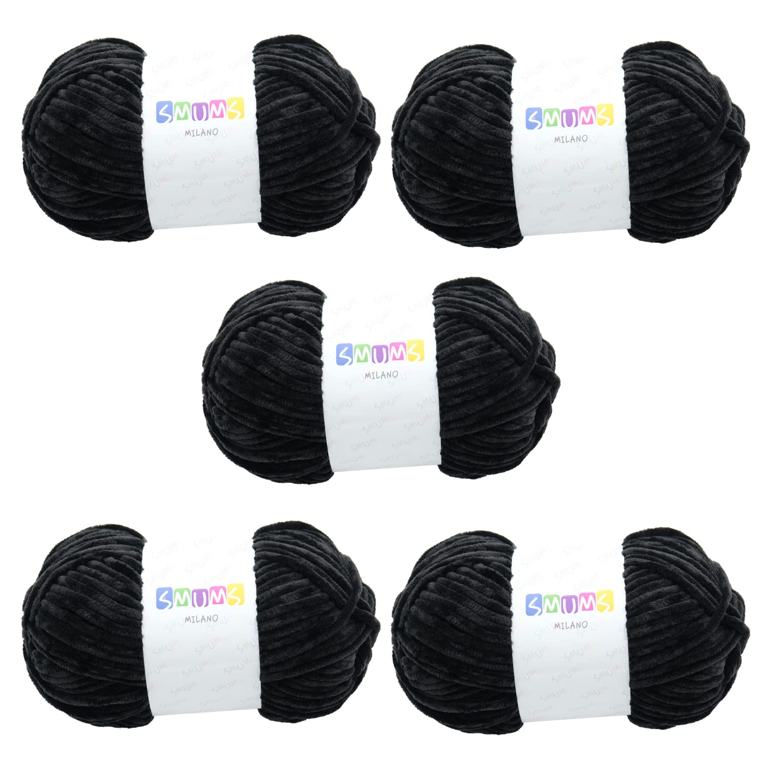 SMUMS Super Chunky | Knitting Wool Yarn for Crochet | 5 x 100 gr. Balls | 120 Meters 100% Polyester | Thick Yarn | Crochet Yarn| Wool for Crochet | Chunky Wool for Knitting | Velvet Yarn (Black, 5)
