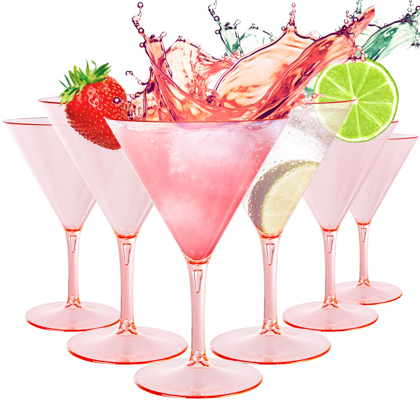 Photo 1 of Liacere Martini Glasses Set of 6-11 oz Pink Plastic Martini Cocktail Glasses with Stem-Reusable Cocktail Glasses for Bar,Margarita,Whiskey,Gin,Tequila,BPA-Free, Dishwasher-Safe