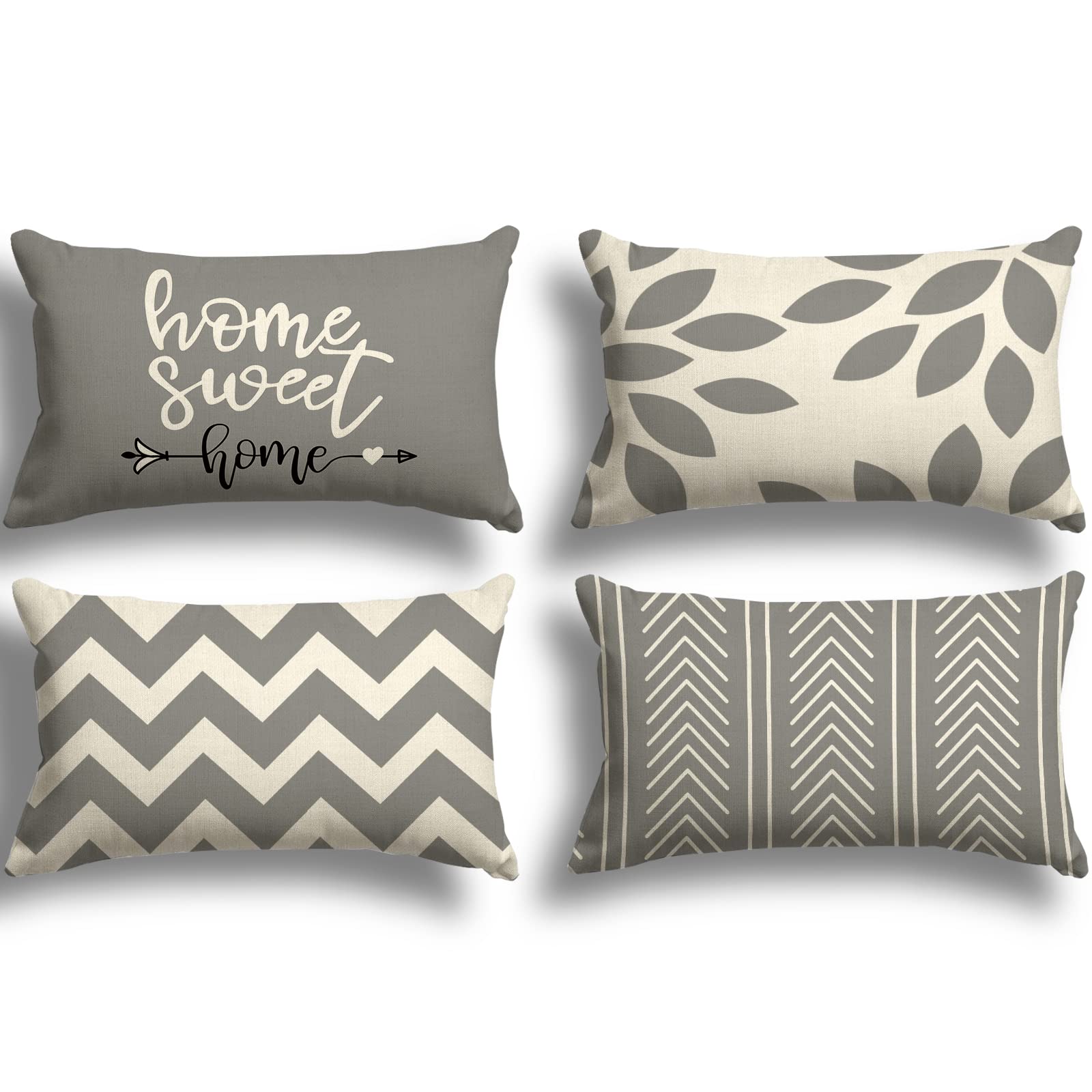 ZWJD Cushion Cover 30 x 50 cm, Set of 4 Decorative Outdoor Cushion Covers, Linen Decorative Cushion for Bedroom, Sofa, Chair, Bed, Garden (30 x 50 cm, Grey)