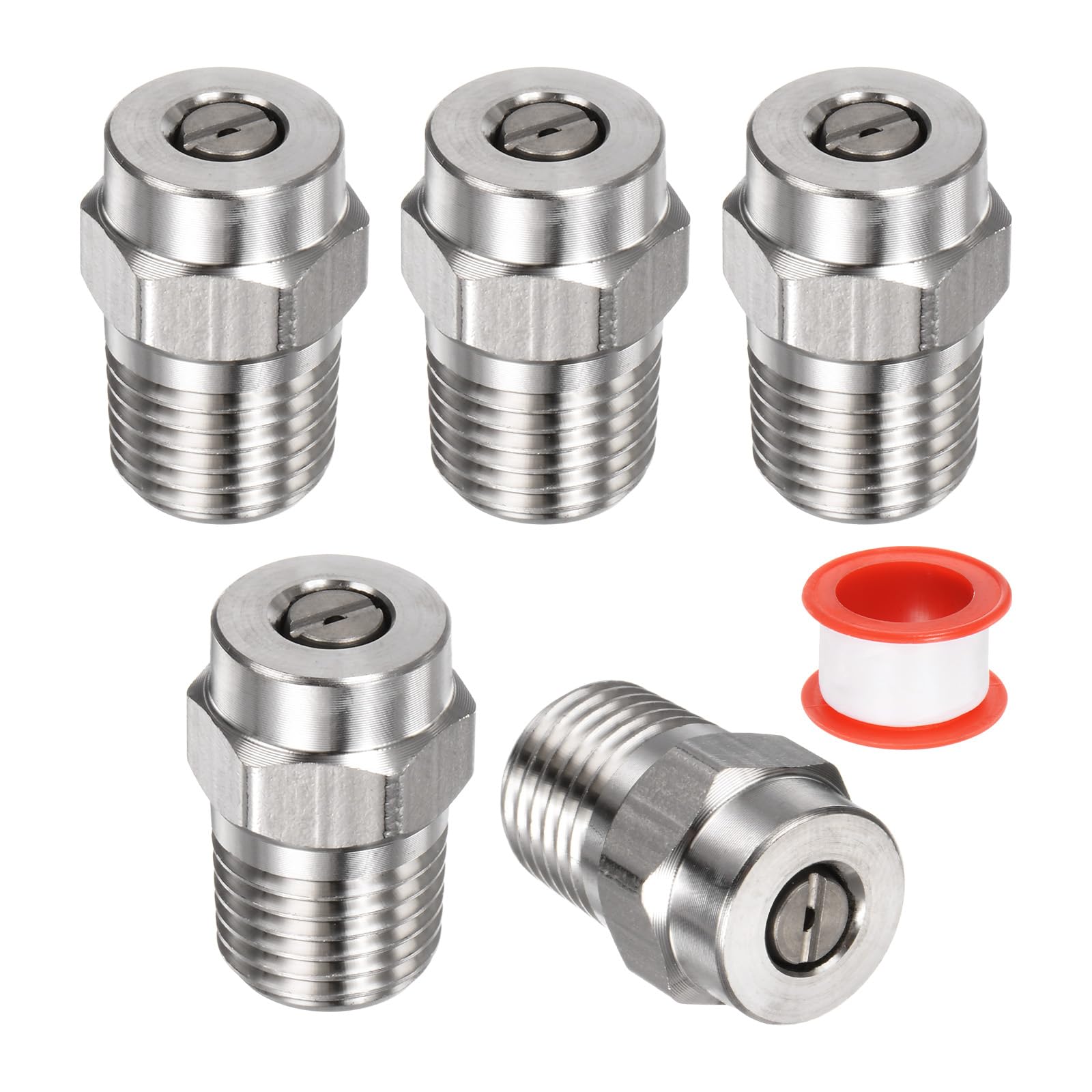 M METERXITY 5 Pack Surface Clean Tips - 25 Degree 1/4" NPT Male Pressure Washer Nozzles Cleaner Nozzle Replacement, Stainless Steel with Sealing Tape, Apply to Water Guns (0.977mm Orifice)