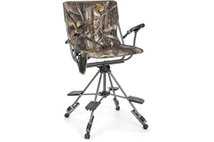 ALPHA CAMP Folding Hunting Chair with 4 Unique Shooting Pedals, 360 Degree Silent Swivel Hunting Blind Chair, Tool-Free Assemble Hunting Seat with Camouflage Pattern