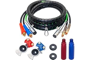 15FT Air Line Hose Kits, Dazakoot 3 in 1 Air Line for Truck Tractor Trailer, 7 Way ABS Electrical Cable and Semi AirLine Assembly with Aluminum Extension Handles and Emergency Glad Hands