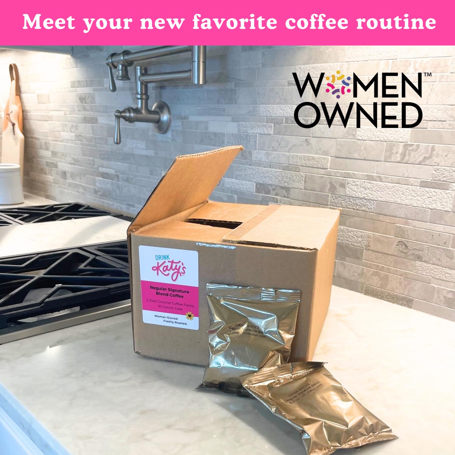 Katy's Craft Coffee Packs | Bulk 12-Cup Packets for Home, Cafés & Offices | Pre-Measured 2.25oz Size | Smooth Medium-Dark Roast | 30-Count Case (360 Cups) | Pairs with Large Coffee Filters | Woman-Owned Brand