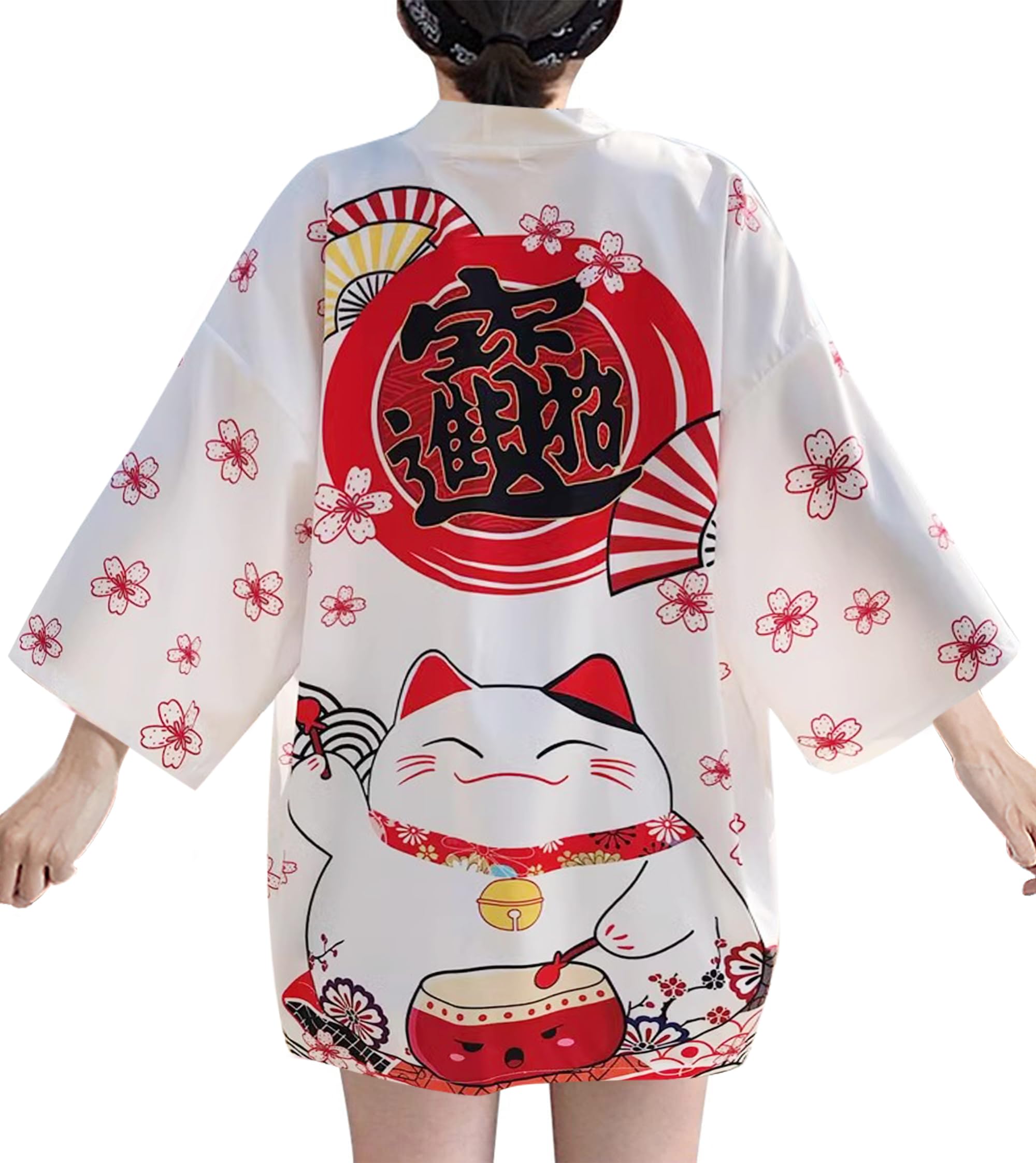 Photo 1 of LAI MENG FIVE CATS Women's Lucky Cat Cardigan Kimono Loose Cover up Casual Blouse Cute Tops
