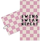 BCUANGD Pink Checkered Golf Towel - Trenndy Modern Sports Club Golf Bag Accessories Towel, Pink Disc Weave Waffle & Ball Towels with Carabiner Clip Gifts for Golfer Women Girls Kids, 16"x24"