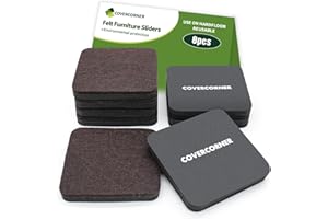 COVERCORNER Felt Furniture Sliders for Hardwood Floors 8 PCS - 3 1/2 Inch Square Moving Slider - Heavy Duty Felt Movers Chair Legs Protectors - Brown