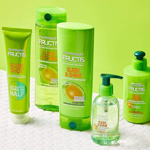 GARNIER FRUCTIS SLEEK AND SHINE CONDITIONER, FRIZZY, DRY, UNMANAGEABLE HAIR, 12 FL; OZ.