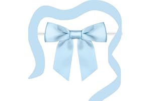 RAINBOW PANA RainbowPana 60 Pack 3.5" Twist Tie Bows and 10ft Ribbon, Luxury Baby Blue Satin Ribbon Pretied Bows, Premade Craft Decoration for Package Cake Pop Favors Cookie, Gift Wrapping Baby Shower Wedding