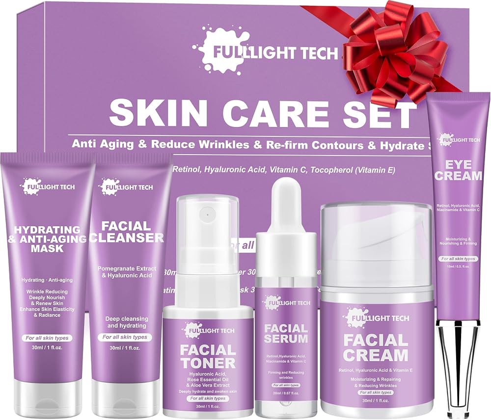 FULLLIGHT TECH Anti Aging Skincare Set for Women Wrinkle Reduction Hydration