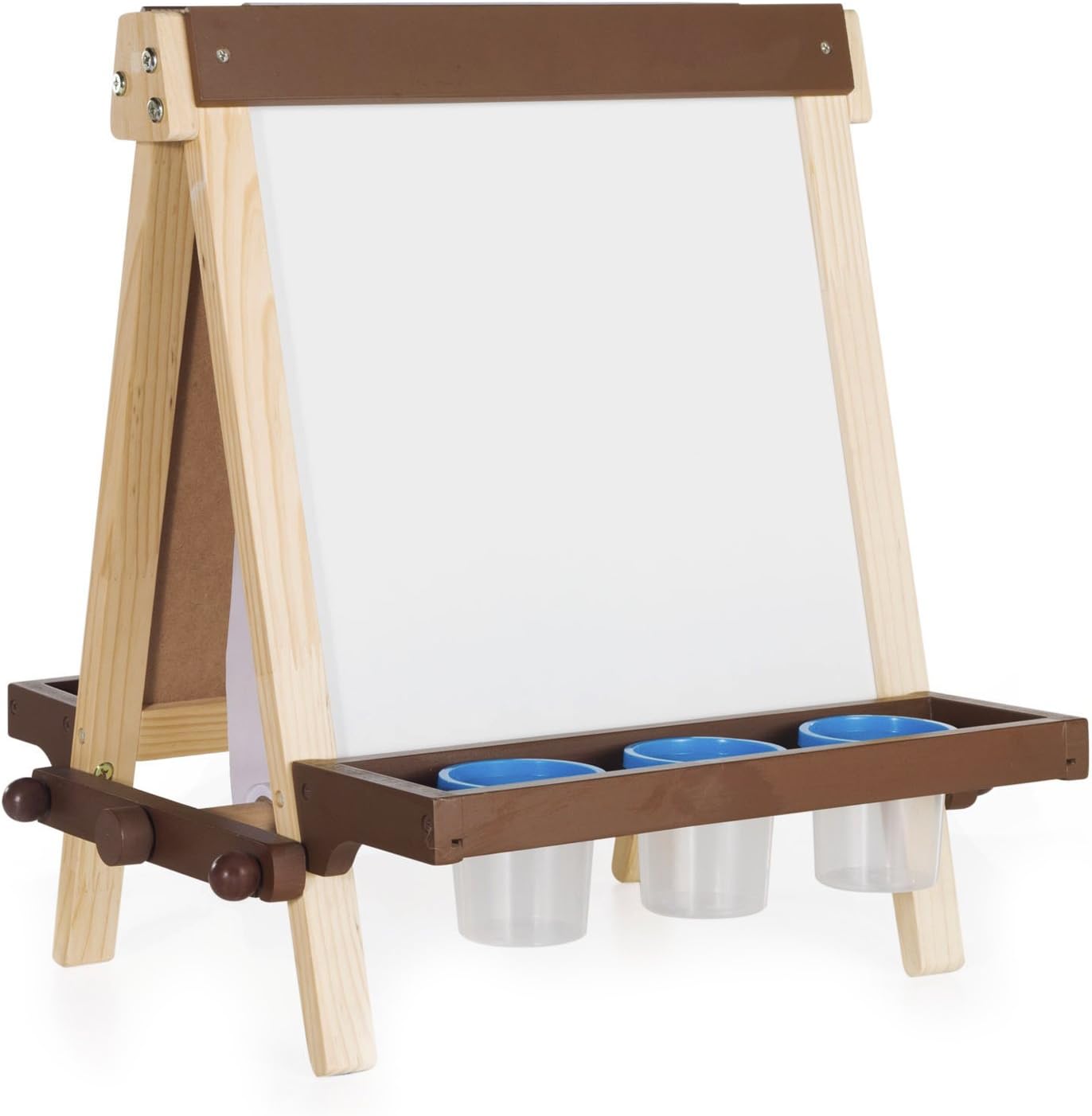 Guidecraft Wooden Tabletop Art Easel for Kids : Double Sided Dry-Erase Board, Chalkboard, with Paint Cups, Chalk Tray and Paper Roll