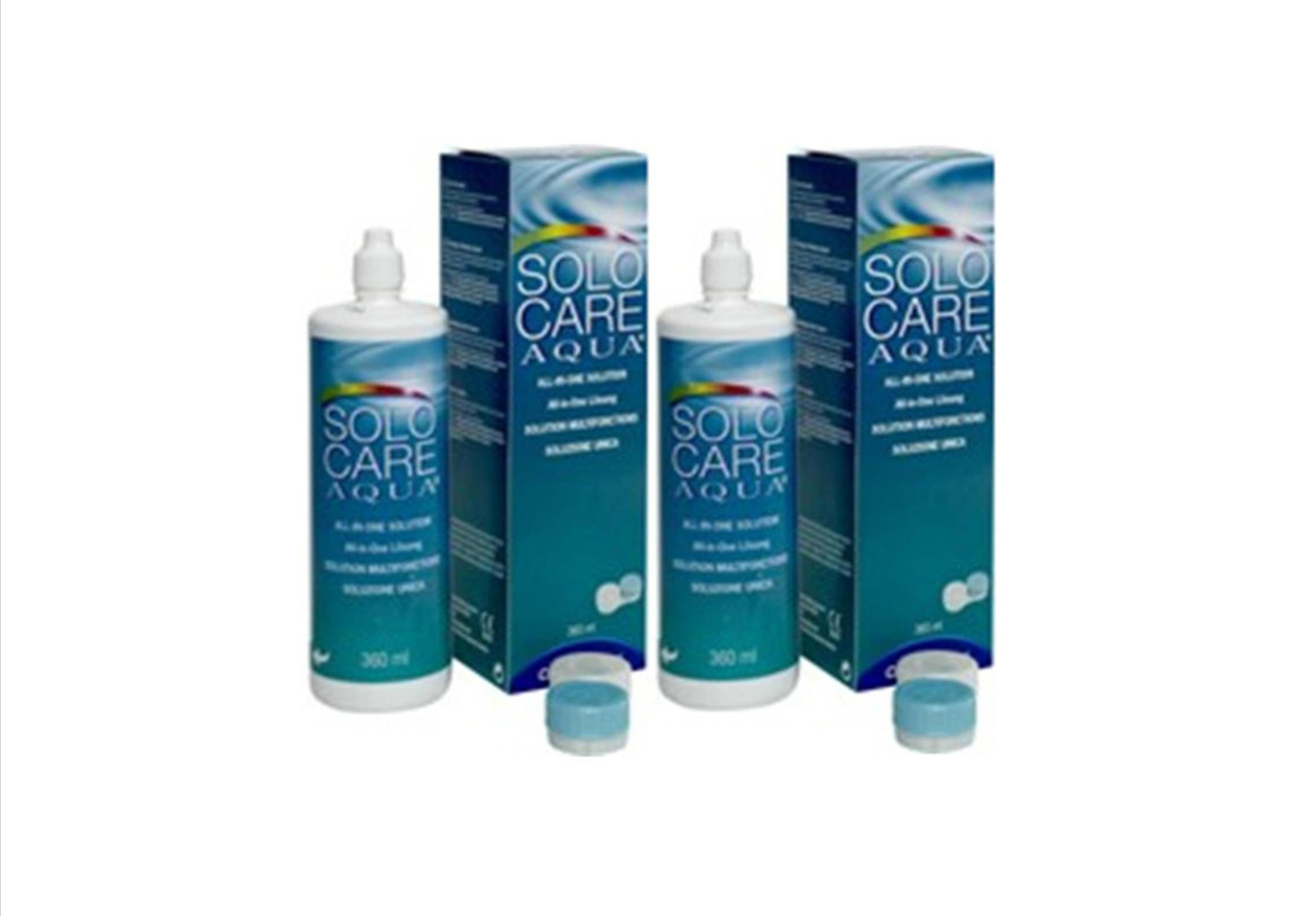 UPTOHIGH Solocare Aqua 2X360ML Cleaning Solution and Soak with MicroBlock Contact Lens Cases Clear