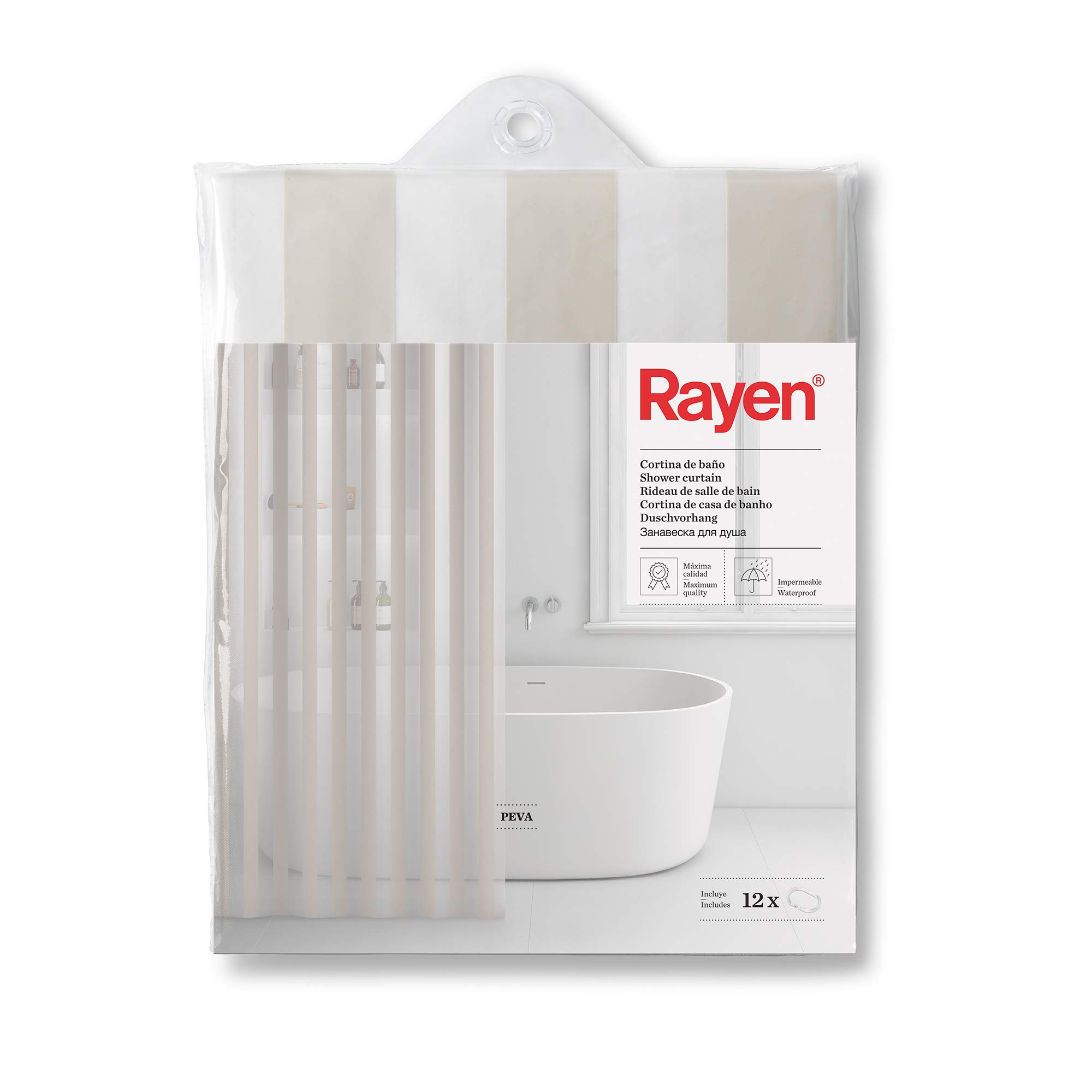 Rayen | Shower Curtain Waterproof | Includes 12 Hooks | PVA | 180 x 200 cm
