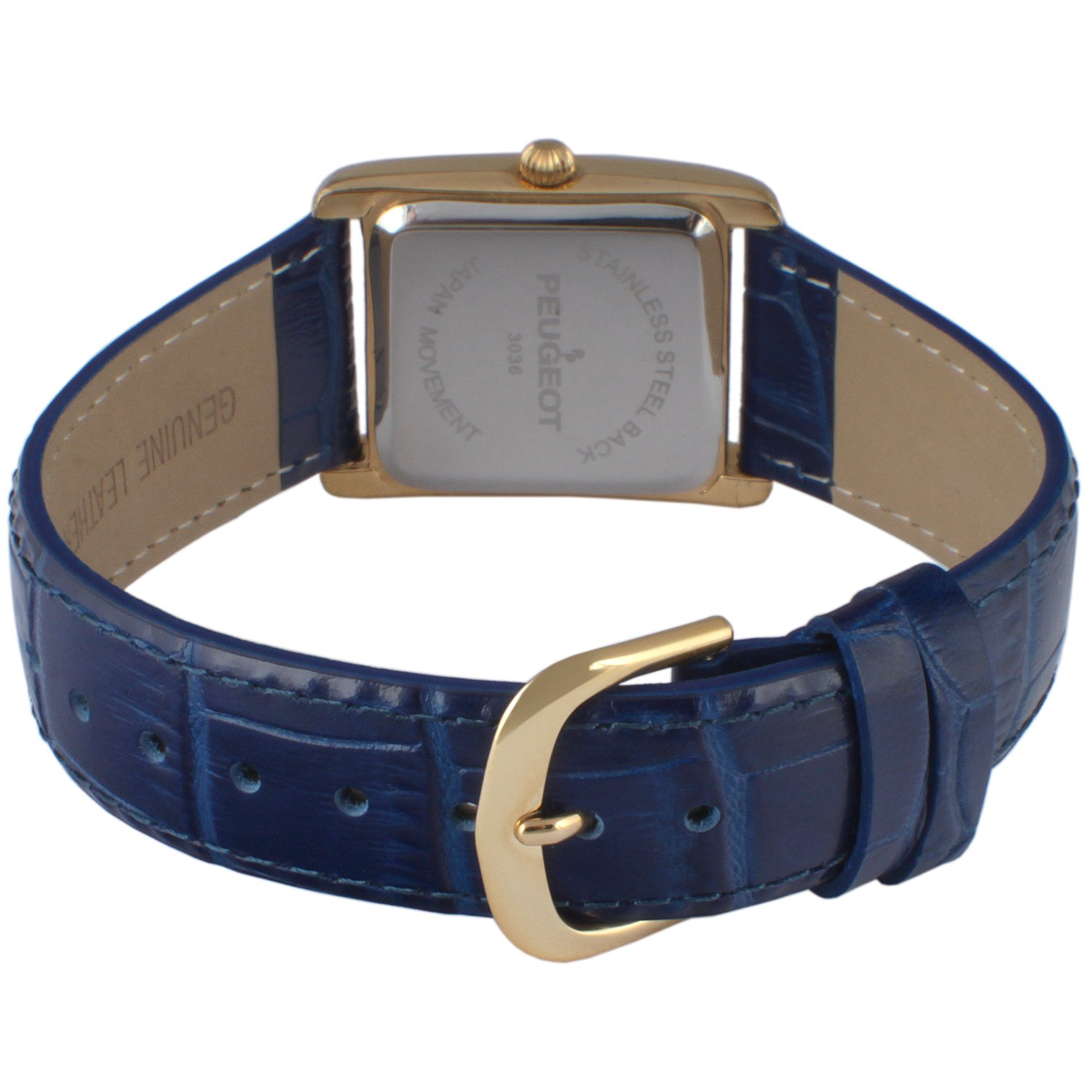 Buy Peugeot Women's 14K Gold Plated Tank Leather Dress Watch with Roman  Numerals Dial, Blue | Fado168